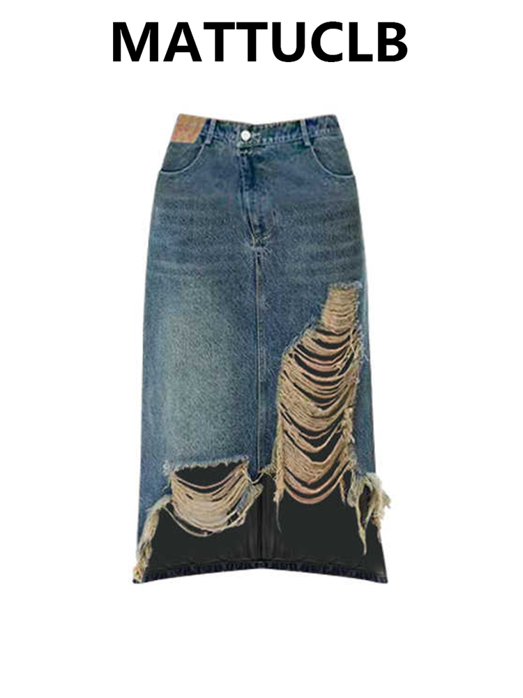 Women 2000s Midi Skirt Ripped  - Street Fashion Denim review and price