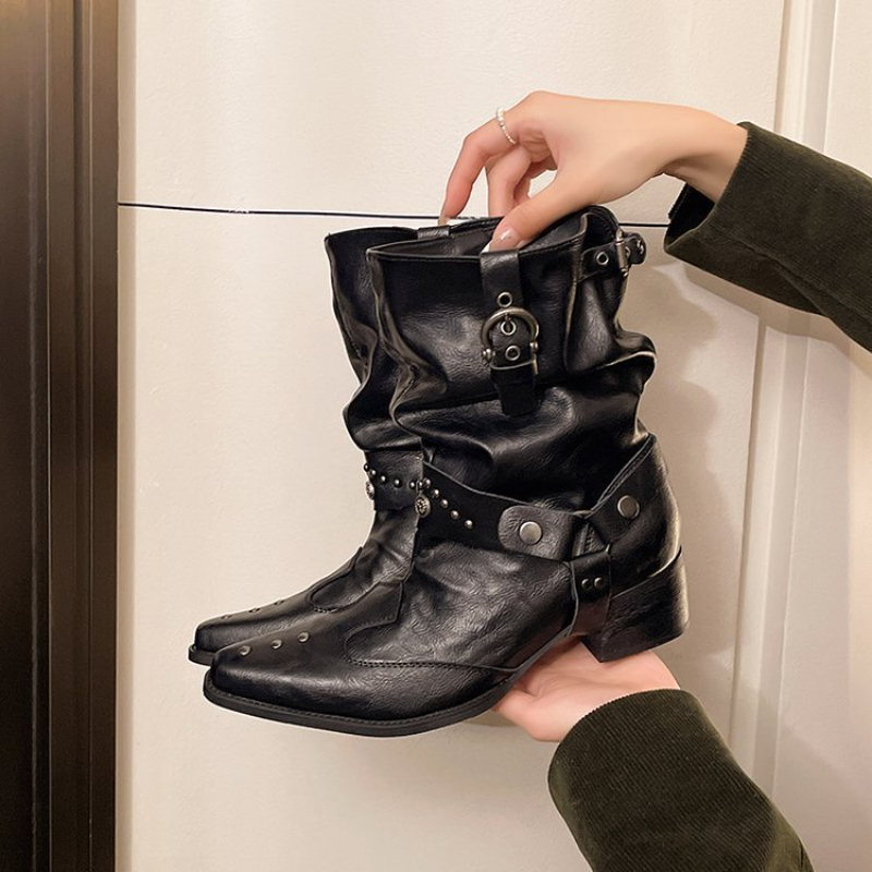 Y2k Motorbike Mid-calf Boots R - Street Fashion Denim review and price