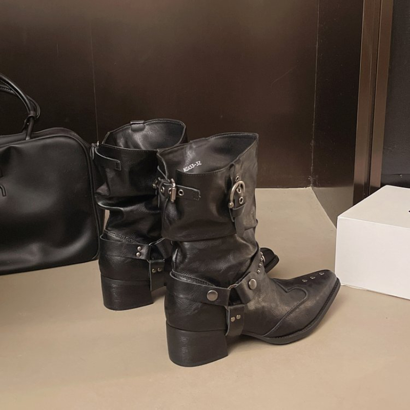 Y2k Motorbike Mid-calf Boots R - Street Fashion Denim review and price