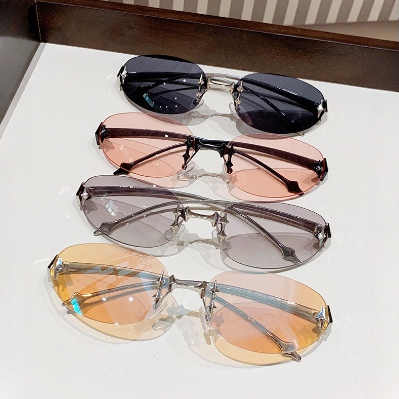 Y2K Frameless Oval Metal Sungl - Street Fashion Shoot review and price