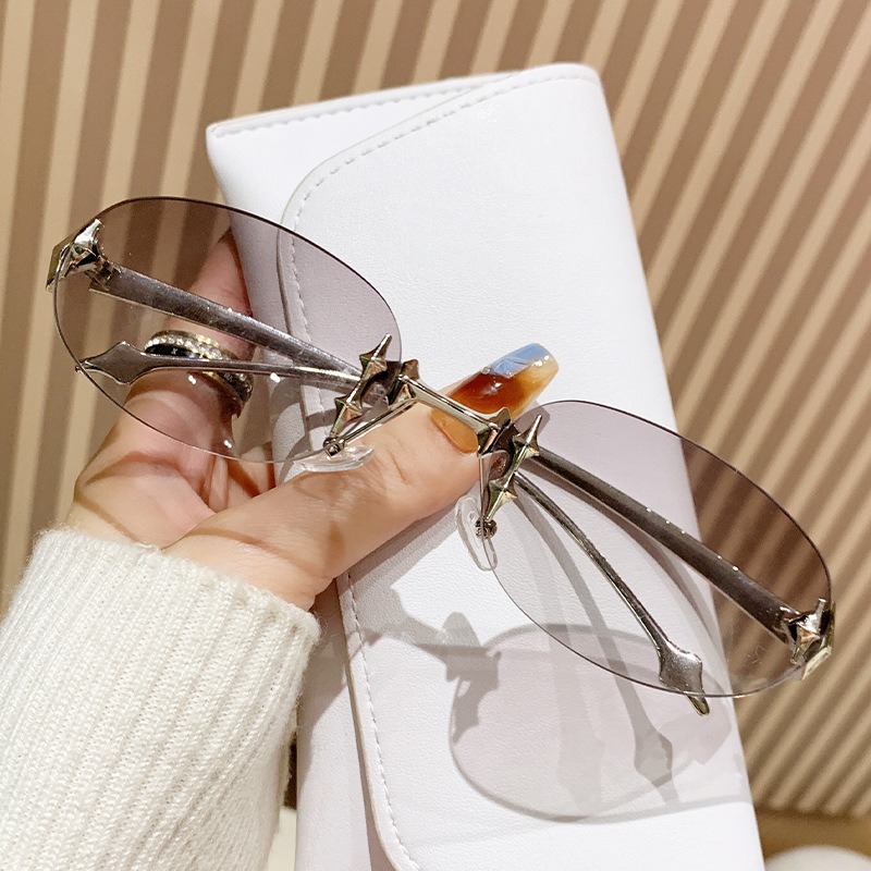 Y2K Frameless Oval Metal Sungl - Street Fashion Shoot review and price