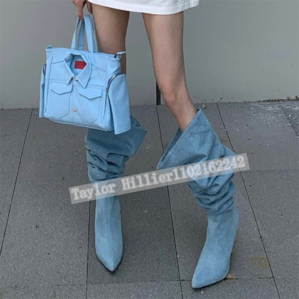 Springtime Blue Denim Pleated  - Street Fashion Denim review and price