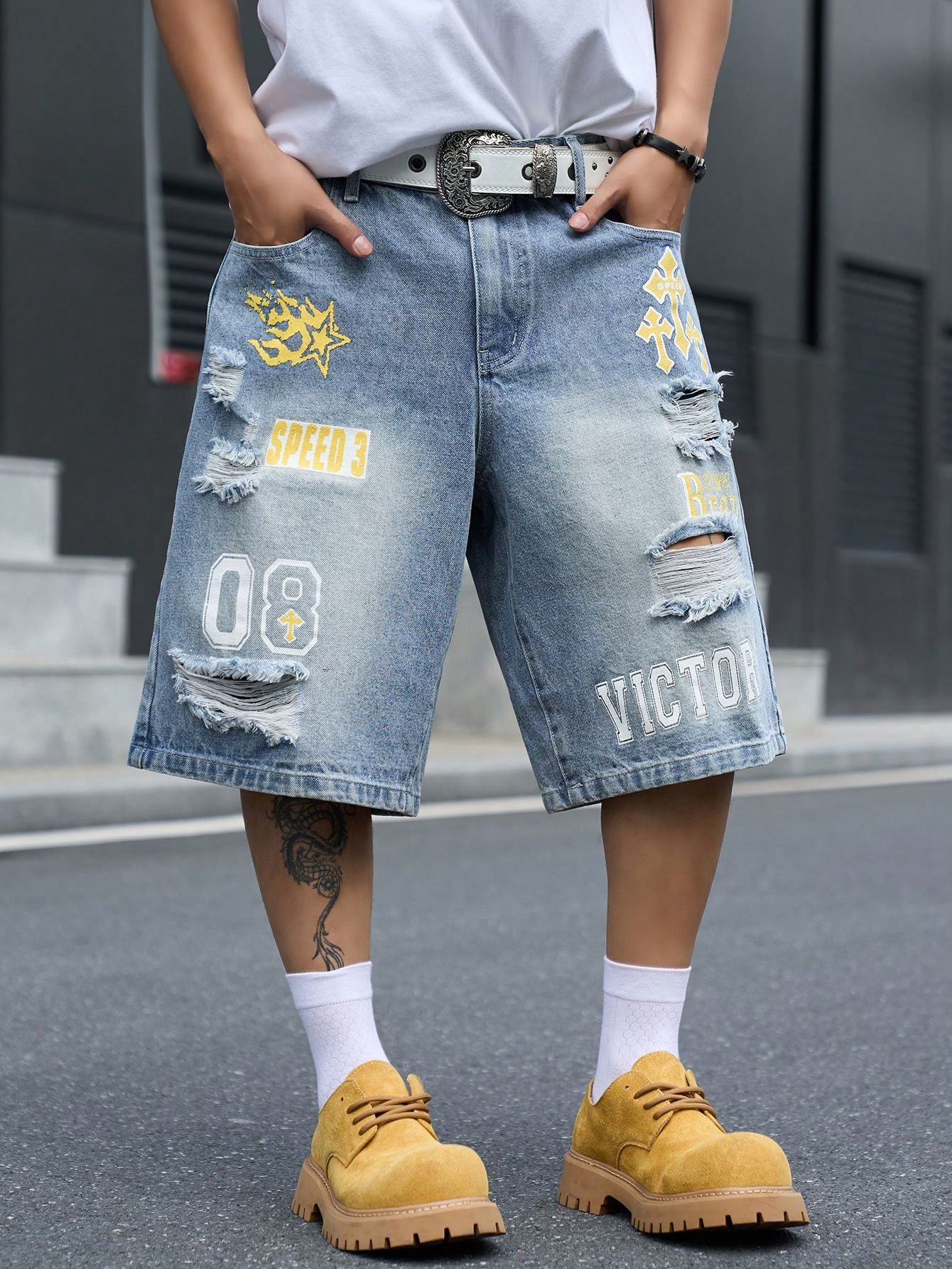 Men's Loose Fit Denim Bermuda  - Street Fashion Art review and price