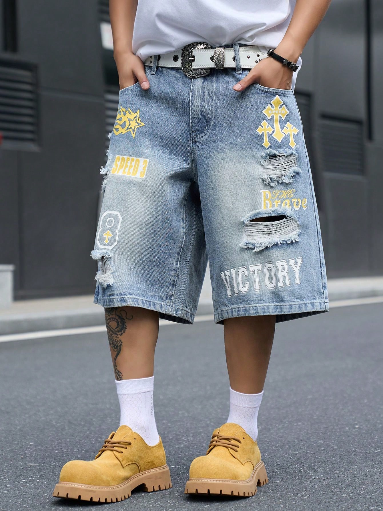 Men's Loose Fit Denim Bermuda  - Street Fashion Art review and price