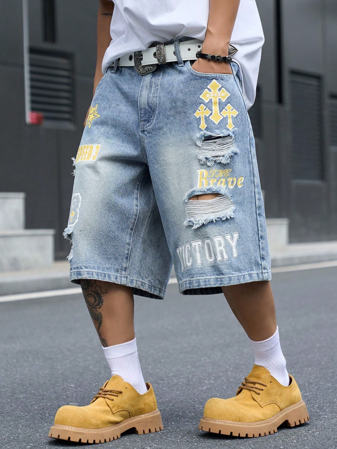 Men's Loose Fit Denim Bermuda  - Street Fashion Art review and price